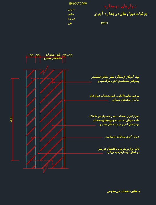 دانلود بیش از 20 پلان اتوکد جزئیات دیوارهای دوجداره (دیتیل معماری)