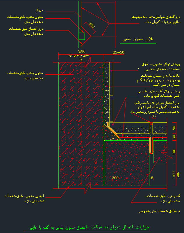 جزئیات اتصال ستون بتنی و فلزی